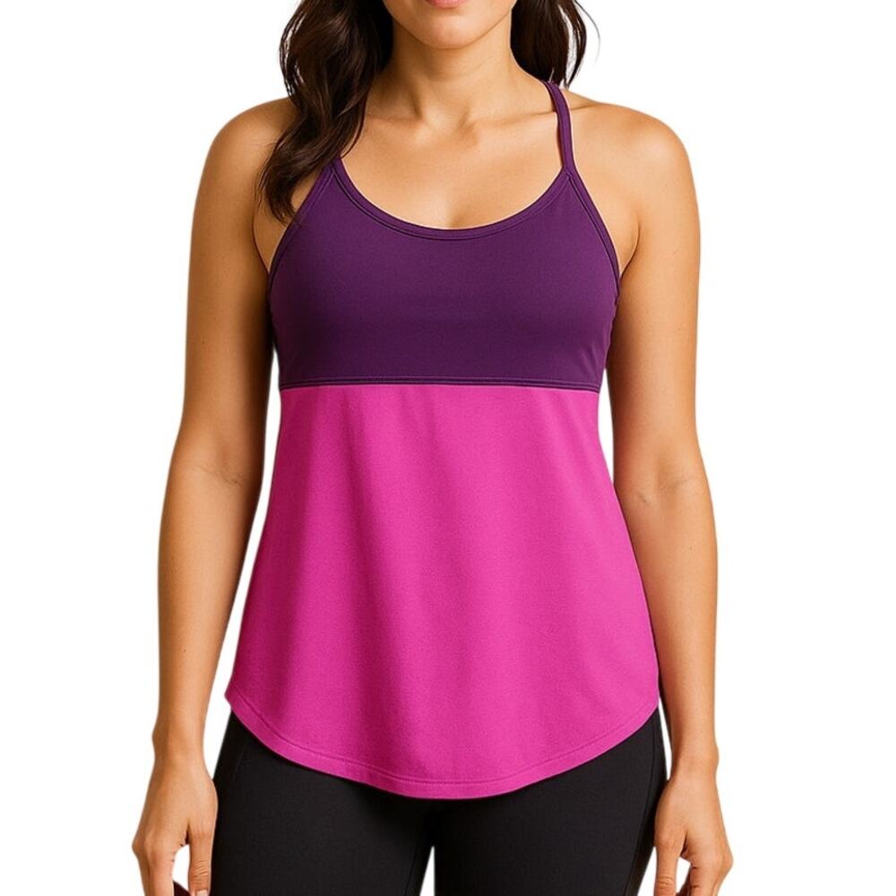 Lucy Women’s Medium Tank Top Built in Bra Purple Pink Exercise Yoga Gym